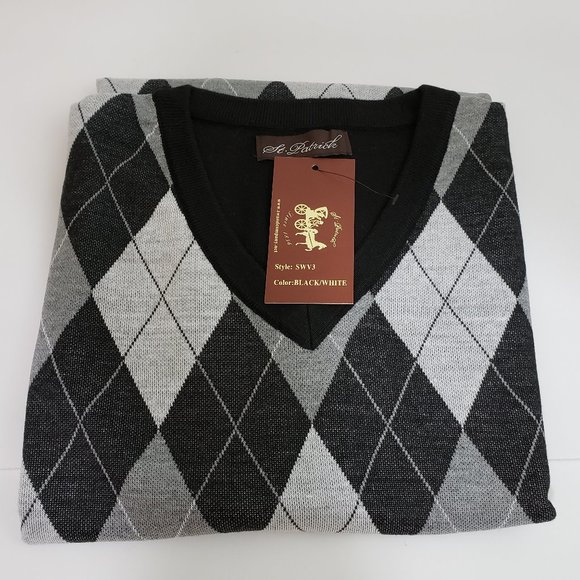St. Patrick Other - 6X St. Patrick V-Neck Black Argyle Sweater Vest 6XL